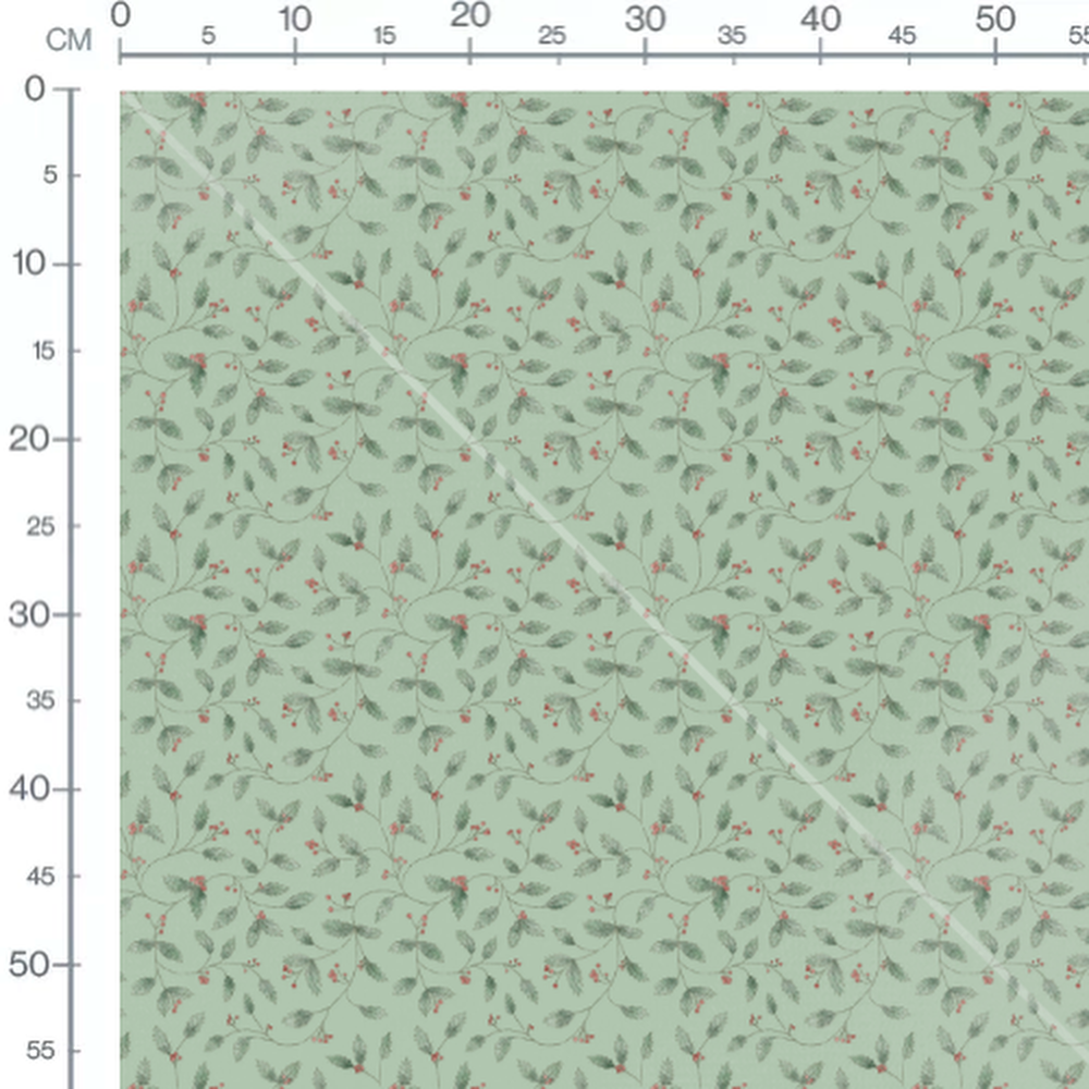 Tissu - Feuilles sur fond vert clair 2