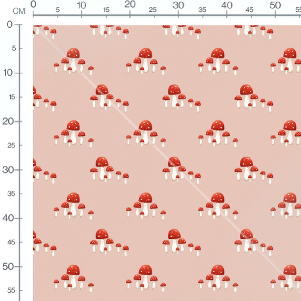 Tissu - Champignons variés sur rose
