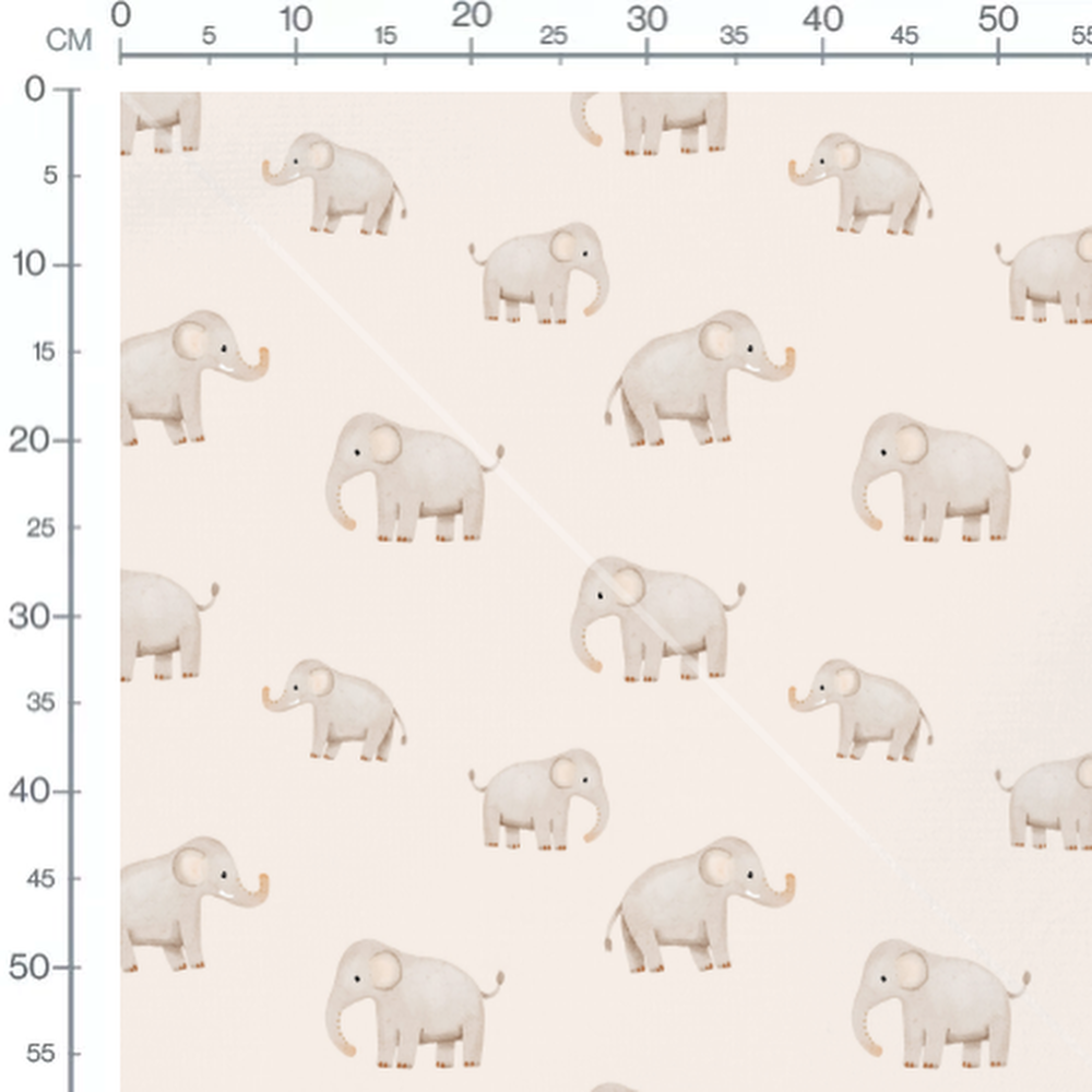 Tissu - Éléphants sur fond beige