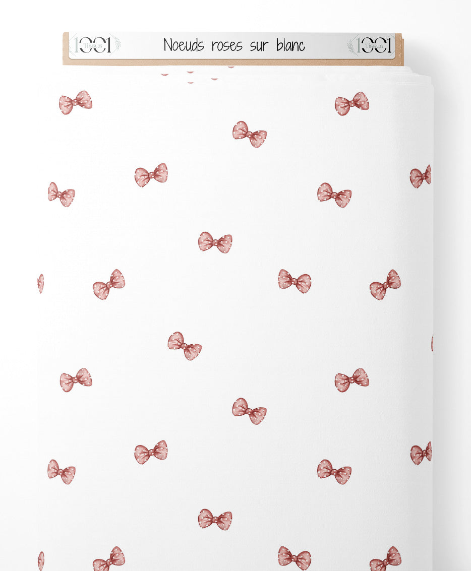 Tissu - Noeuds roses sur blanc