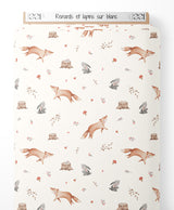 Tissu - Renards et lapins sur blanc