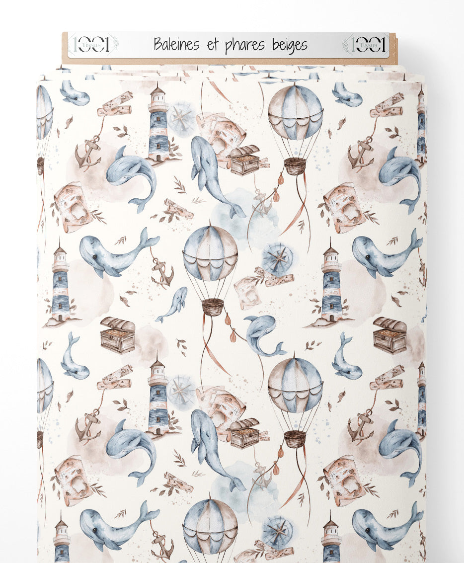 Tissu - Baleines et phares beiges