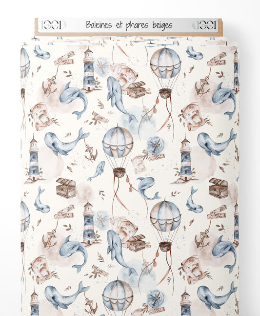 Tissu - Baleines et phares beiges