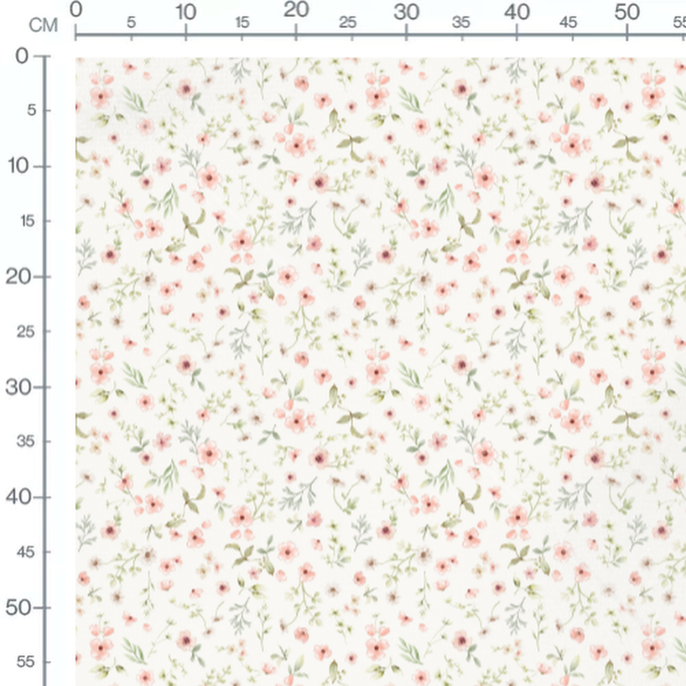 Tissu - Fleurs roses et feuillage doux 2