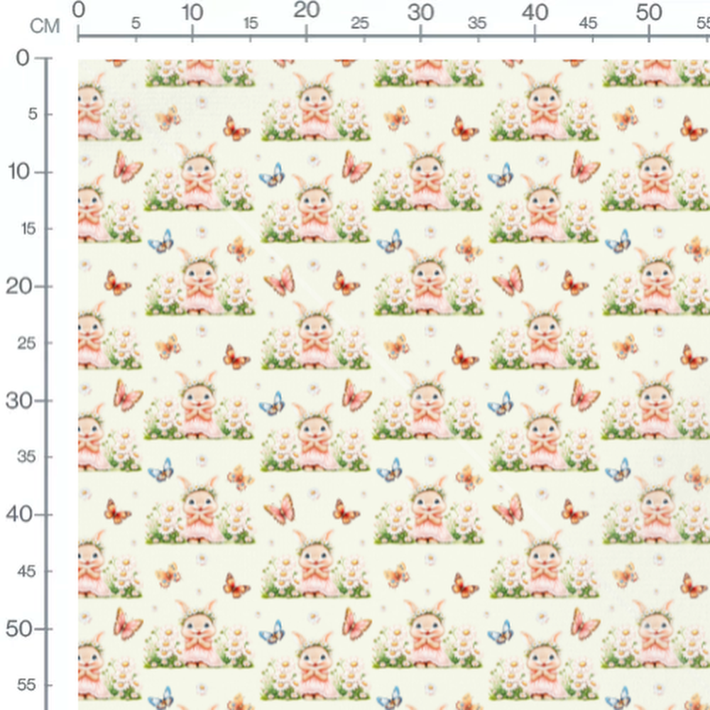Tissu - Lapins et marguerites crème