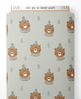 Tissu - Ours gris en bonnet assorti