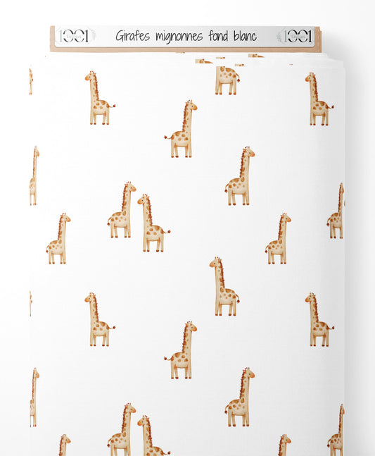 Tissu - Girafes mignonnes sur fond blanc