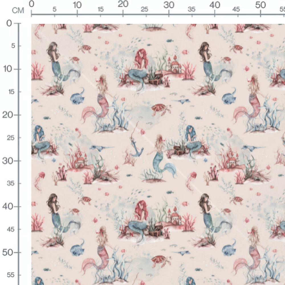 Tissu - Sirènes colorées sur fond beige