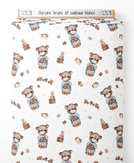 Tissu - Oursons bruns et cadeaux blancs