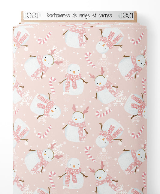 Tissu - Bonhommes de neige et cannes
