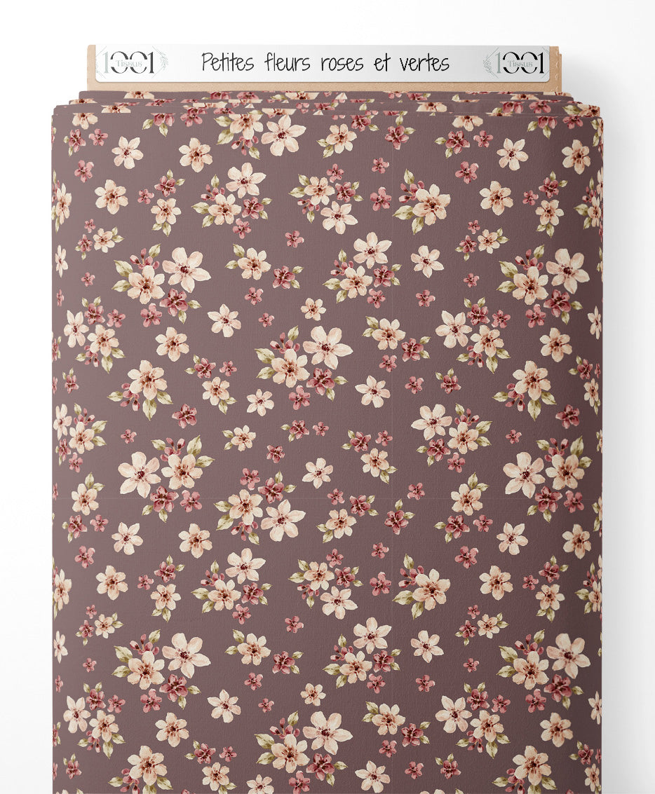 Tissu - Petites fleurs roses et vertes