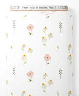 Tissu - Fleurs roses et blanches fines 2