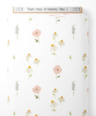 Tissu - Fleurs roses et blanches fines 2