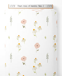 Tissu - Fleurs roses et blanches fines 2