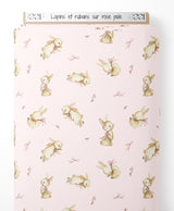 Tissu - Lapins et rubans sur rose pâle