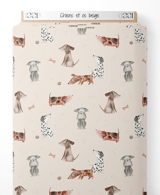 Tissu - Chiens et os beige