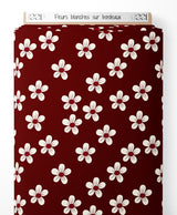 Tissu - Fleurs blanches sur bordeaux