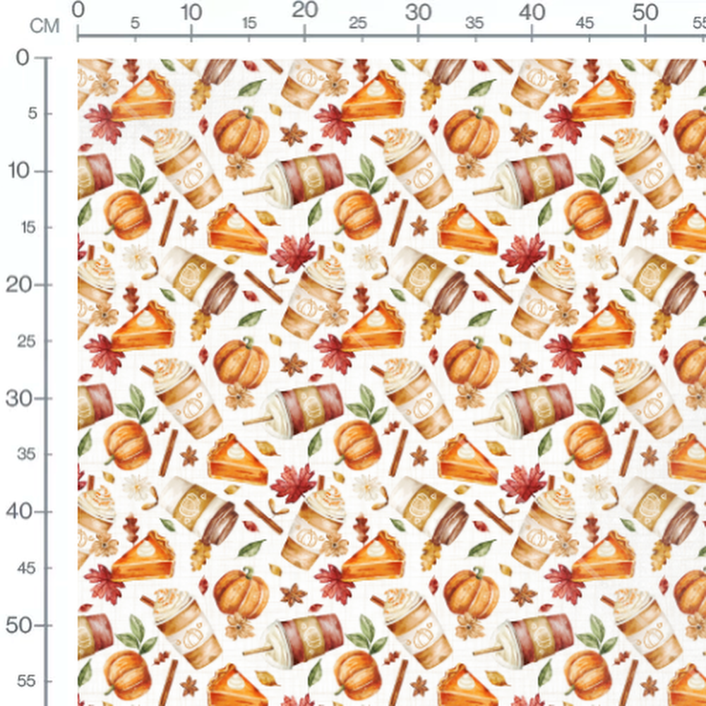 Tissu - Cafés et citrouilles automnales