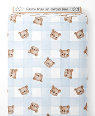 Tissu - Oursons bruns sur carreaux bleus
