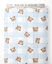 Tissu - Oursons bruns sur carreaux bleus
