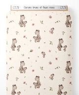 Tissu - Oursons bruns et fleurs roses