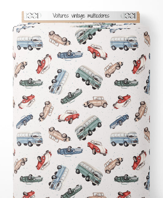 Tissu - Voitures vintage multicolores