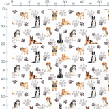 Tissu - Chiens et empreintes grises