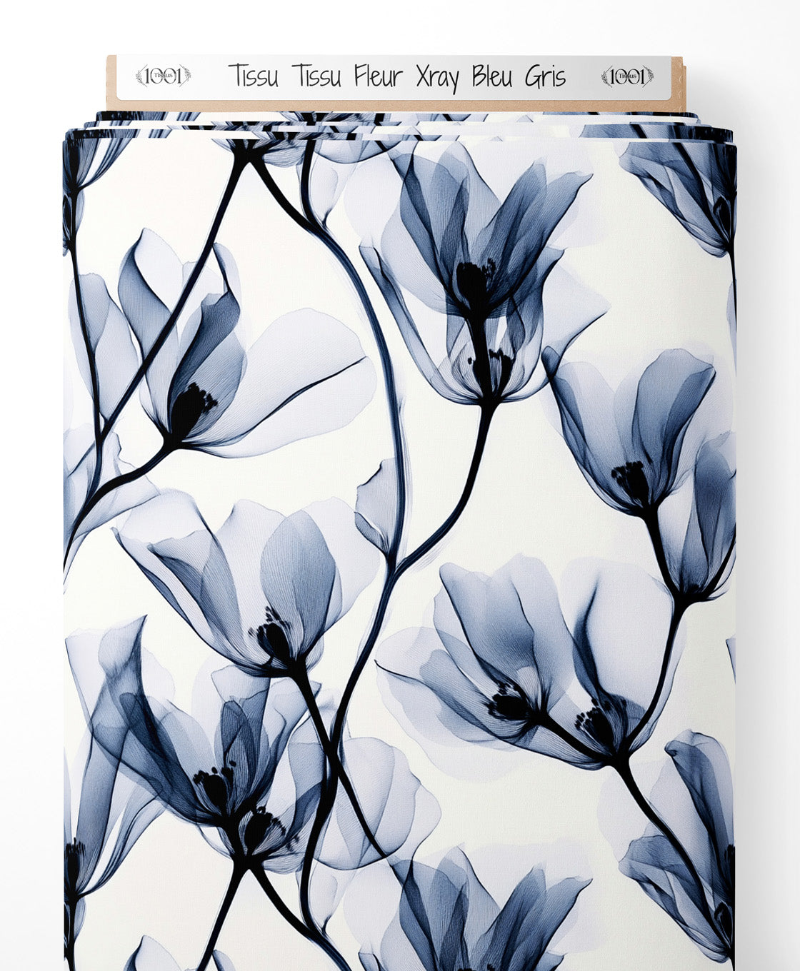 Tissu - Tissu Fleur Xray Bleu Gris