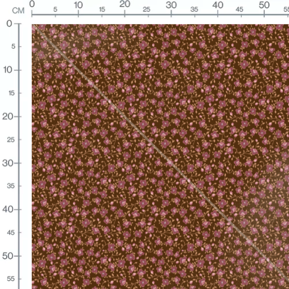 Tissu - Fleurs roses sur marron clair