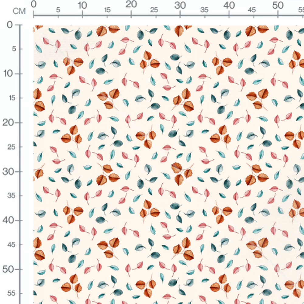 Tissu - Feuilles colorées sur fond crème
