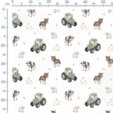 Tissu - Tracteurs et animaux sur blanc