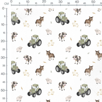 Tissu - Tracteurs et animaux sur blanc