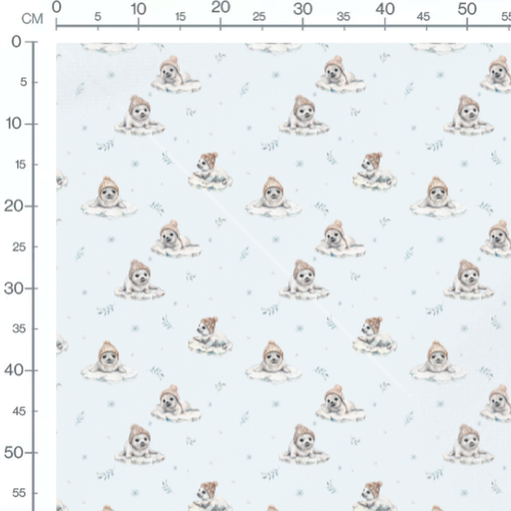 Tissu - Phoques sur glace bleue