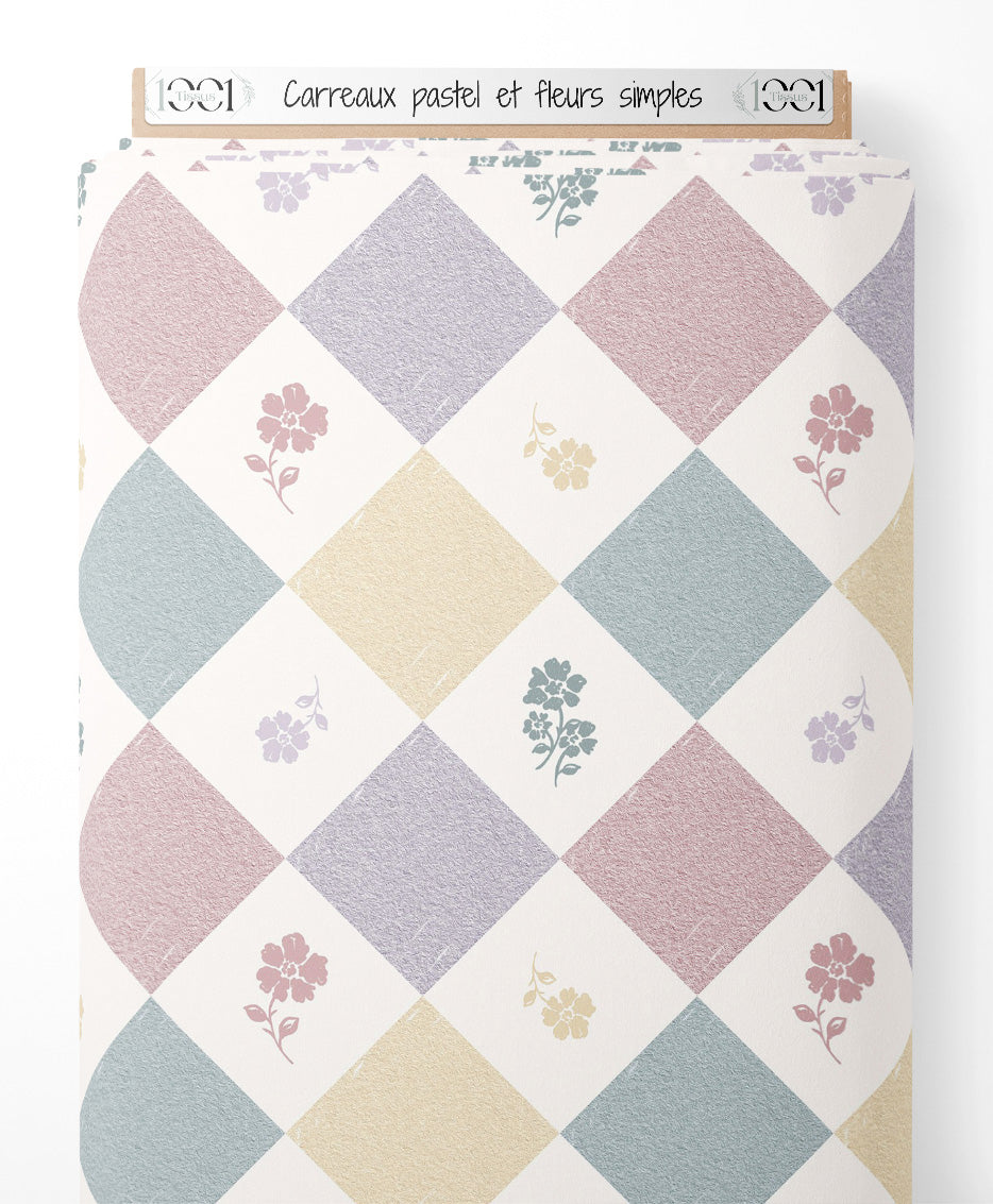 Tissu - Carreaux pastel et fleurs simples