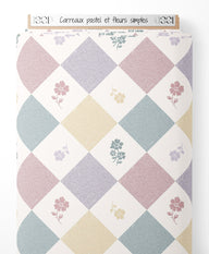 Tissu - Carreaux pastel et fleurs simples