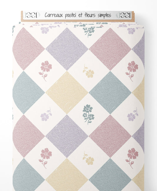 Tissu - Carreaux pastel et fleurs simples