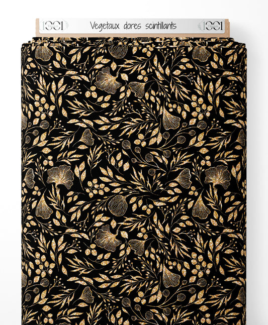 Tissu - Végétaux dorés scintillants