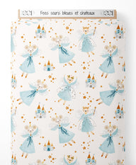 Tissu - Fées souris bleues et châteaux