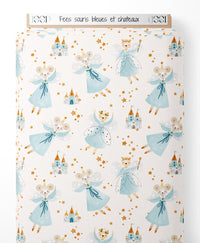 Tissu - Fées souris bleues et châteaux
