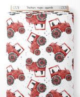 Tissu - Tracteurs rouges aquarelle