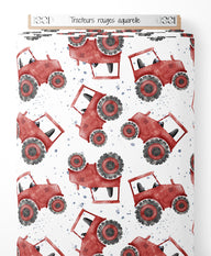 Tissu - Tracteurs rouges aquarelle
