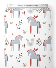 Tissu - Chevaux et branches rouges