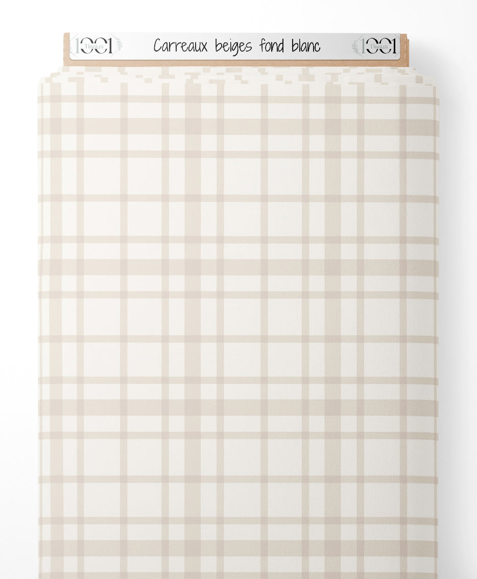 Tissu - Carreaux beiges sur fond blanc