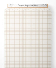 Tissu - Carreaux beiges sur fond blanc