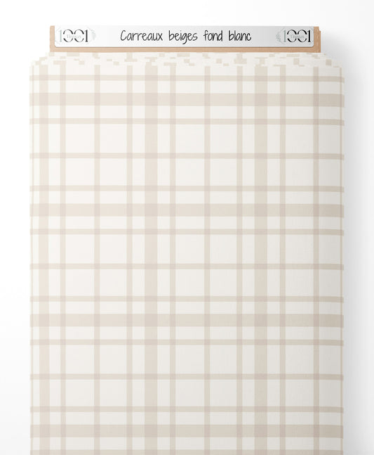 Tissu - Carreaux beiges sur fond blanc