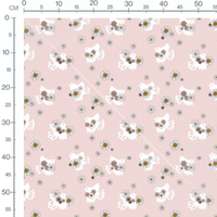 Tissu - Oiseaux et fleurs sur rose