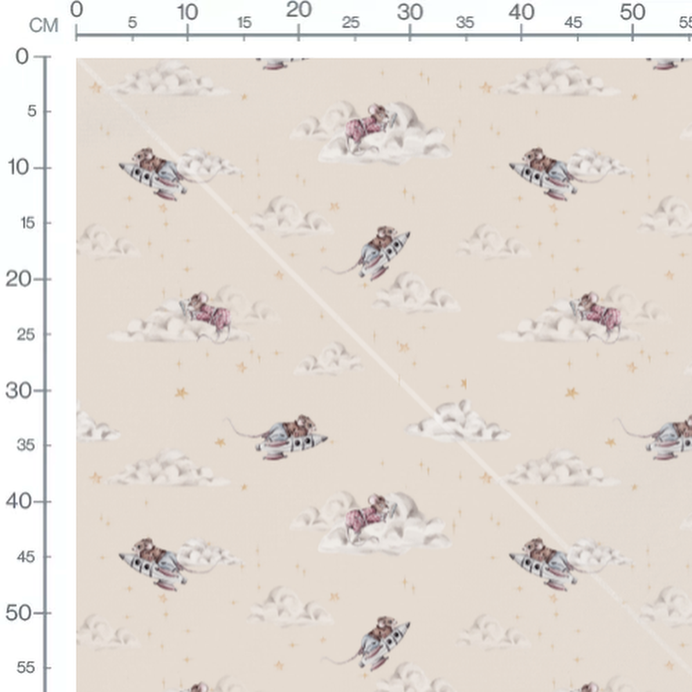 Tissu - Souris en pyjama sur fusées