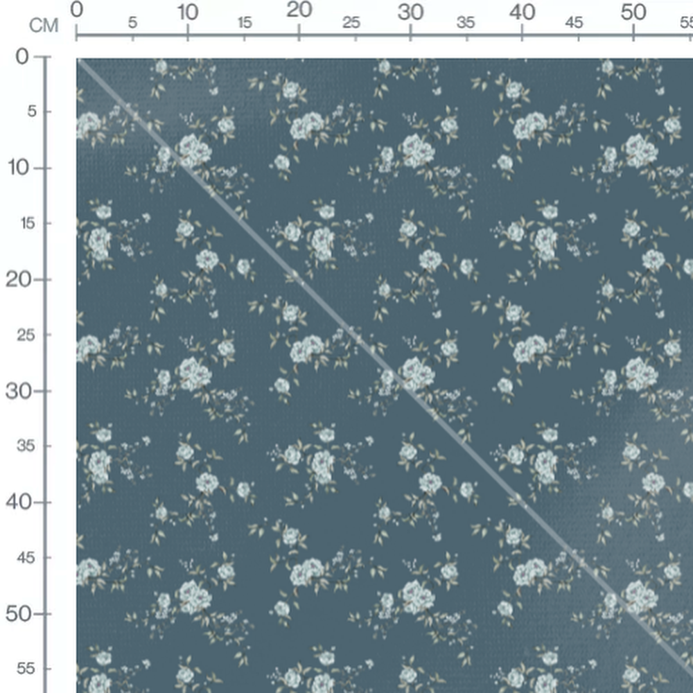 Tissu - Roses blanches sur fond bleu