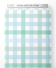 Tissu - Carreaux pastel verts et bleus