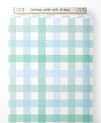 Tissu - Carreaux pastel verts et bleus
